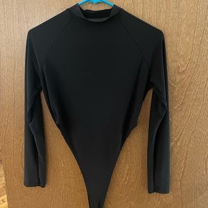 FASHION-NOVA full-sleeve high cut bodysuit BLACK